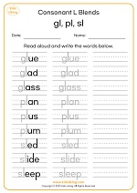 phonics Consonant Blends/Digraphs L Blends - gl, pl, sl