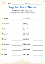 grammar - regular plural nouns and answer sheet