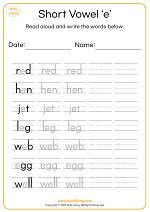 short vowels worksheets- e