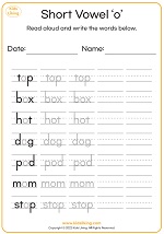 short vowels worksheets- o