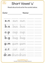 short vowels worksheets- u